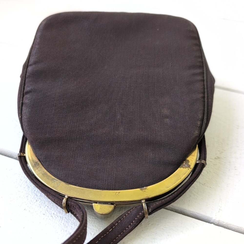 Vintage Mel-Ton brown fabric handbag/purse with gold tone metal frame - Picture 12 of 13